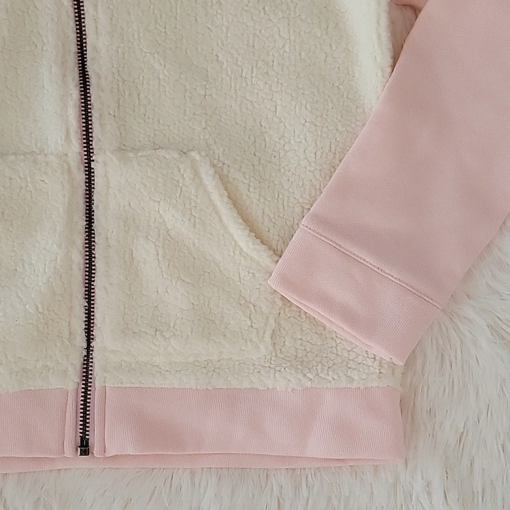 Gymboree Off White And Pink Sherpa Swestshirt Hoodie Girls Size Medium 7/8